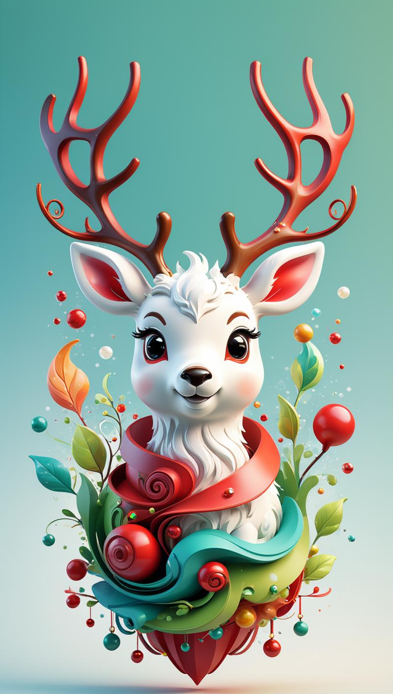 00423-3534806436-A detailed illustration of a print of a colorful cute reindeer, fantasy swirls splash, modern t-shirt design, in the style of St.png